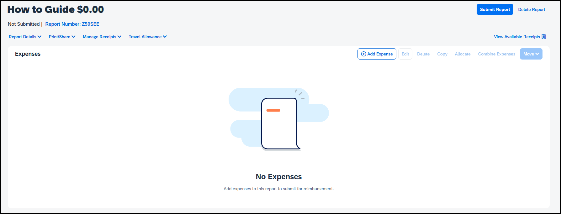 screenshot of expense screen