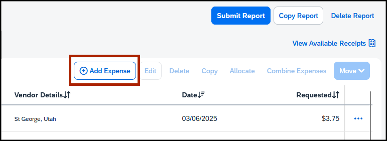 adding an expense button