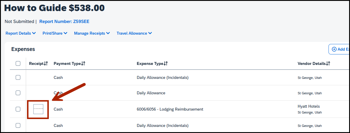 screenshot showing a receipt was attached
