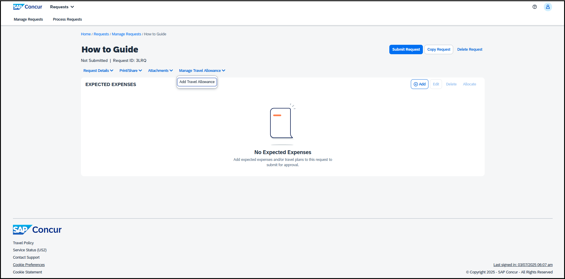 screenshot of expense screen